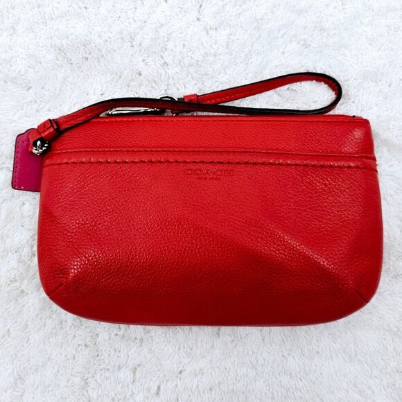 COACH Coral Red Pebble Leather Large Wallet Wristlet Purse - Picture 5 of 14